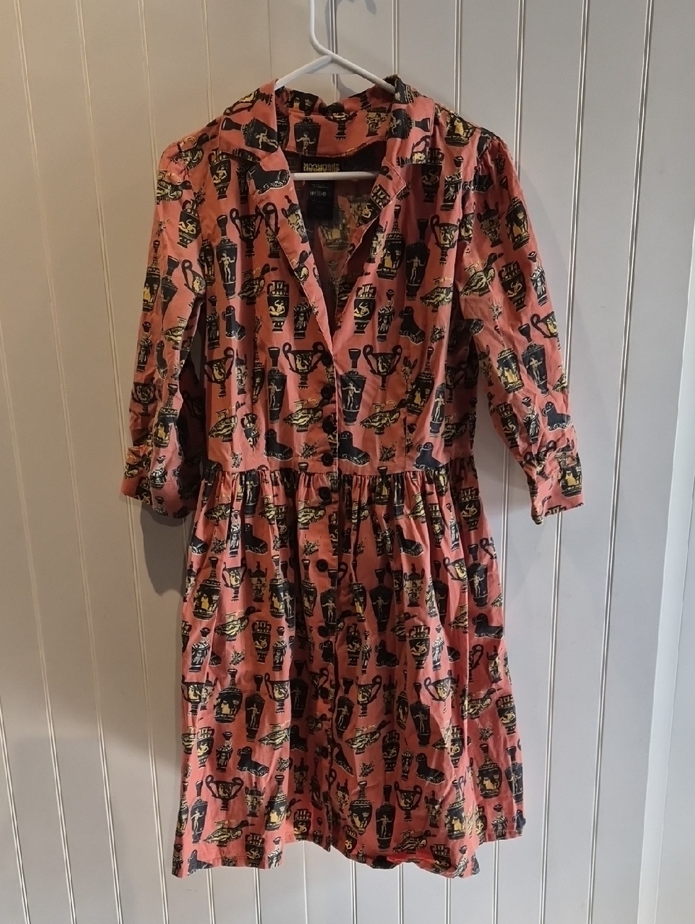 Nooworks Coral Dress with Black and Yellow Vase Print